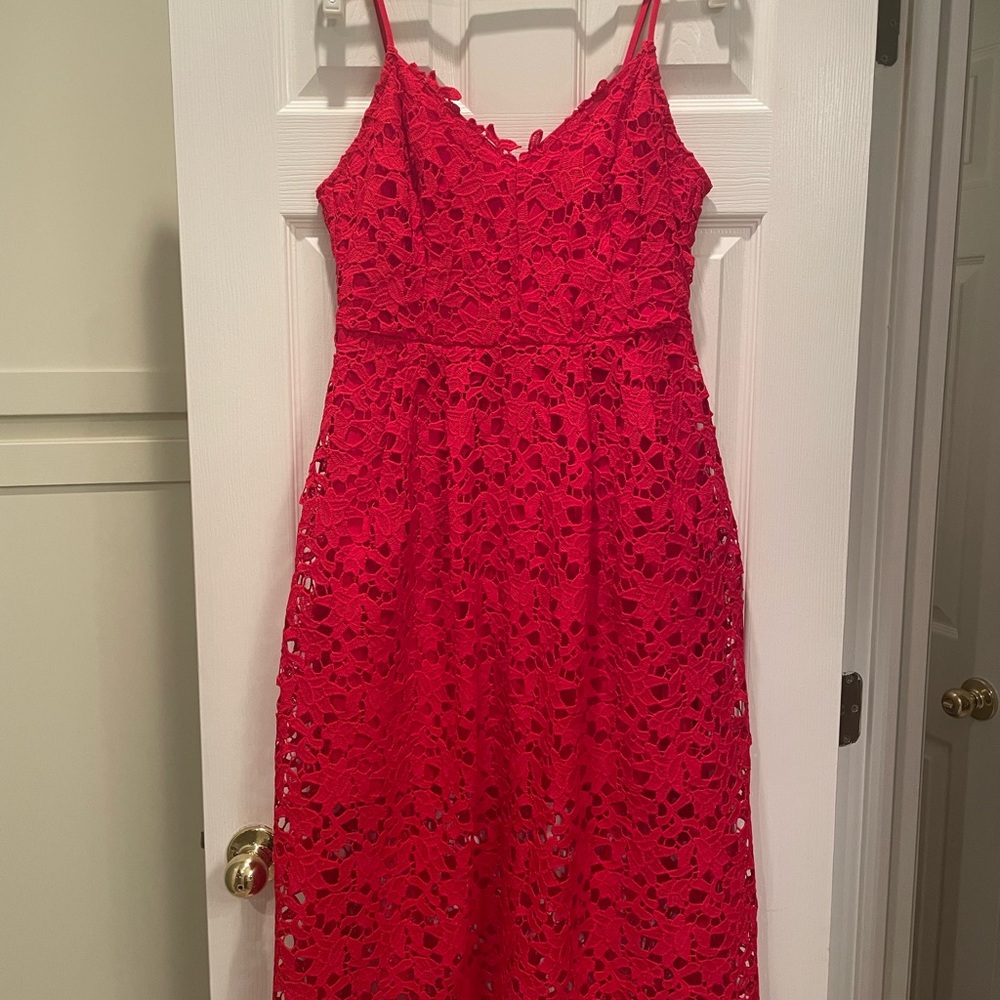 Astr Red Lace Midi Dress with Spaghetti Straps - Picture 2 of 6